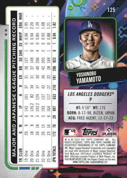 2024 Topps Chrome Cosmic #125 Yoshinobu Yamamoto Los Angeles Rookie Baseball Card - Sportscard Superstore