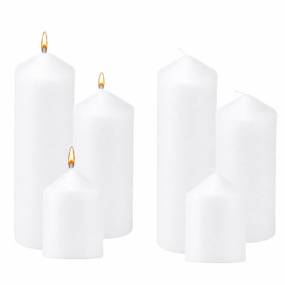 6 Pcs Individually Wrapped Pillar Candles Bulk, 2x3 2x6 2x8 Inch, Unscented Dripless Smokeless, Hurricane Candles for Wedding Party, Spa, Home Decor (6 White Pointed-tip, 2 x 3/6/8 Inch)