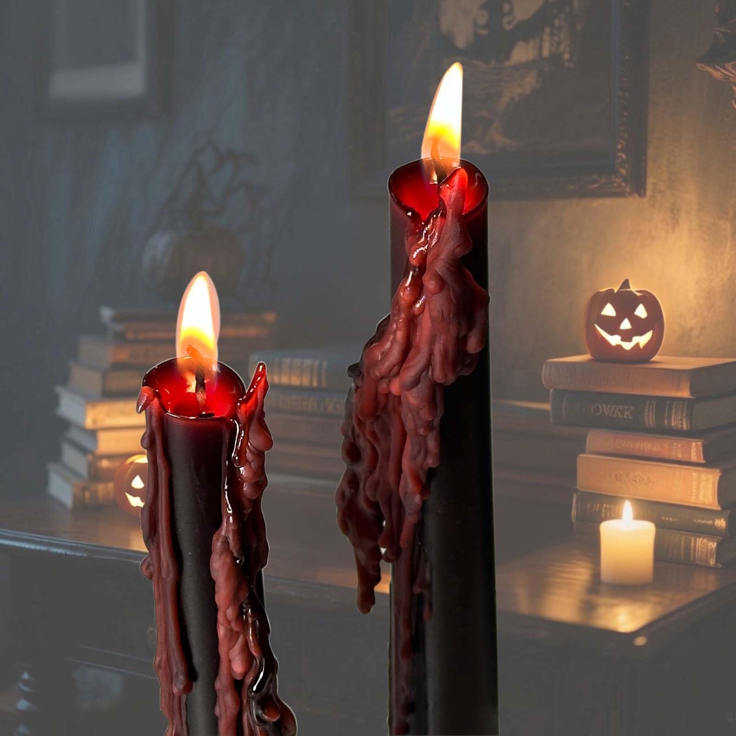 4 Pcs10inch Black Bleeding Taper Candle Vampire Tears Candles Unscented Tall Bleeding Candles, Gothic holderor Halloween Party Gothic and Themed Party Decor(2, 10 inch)