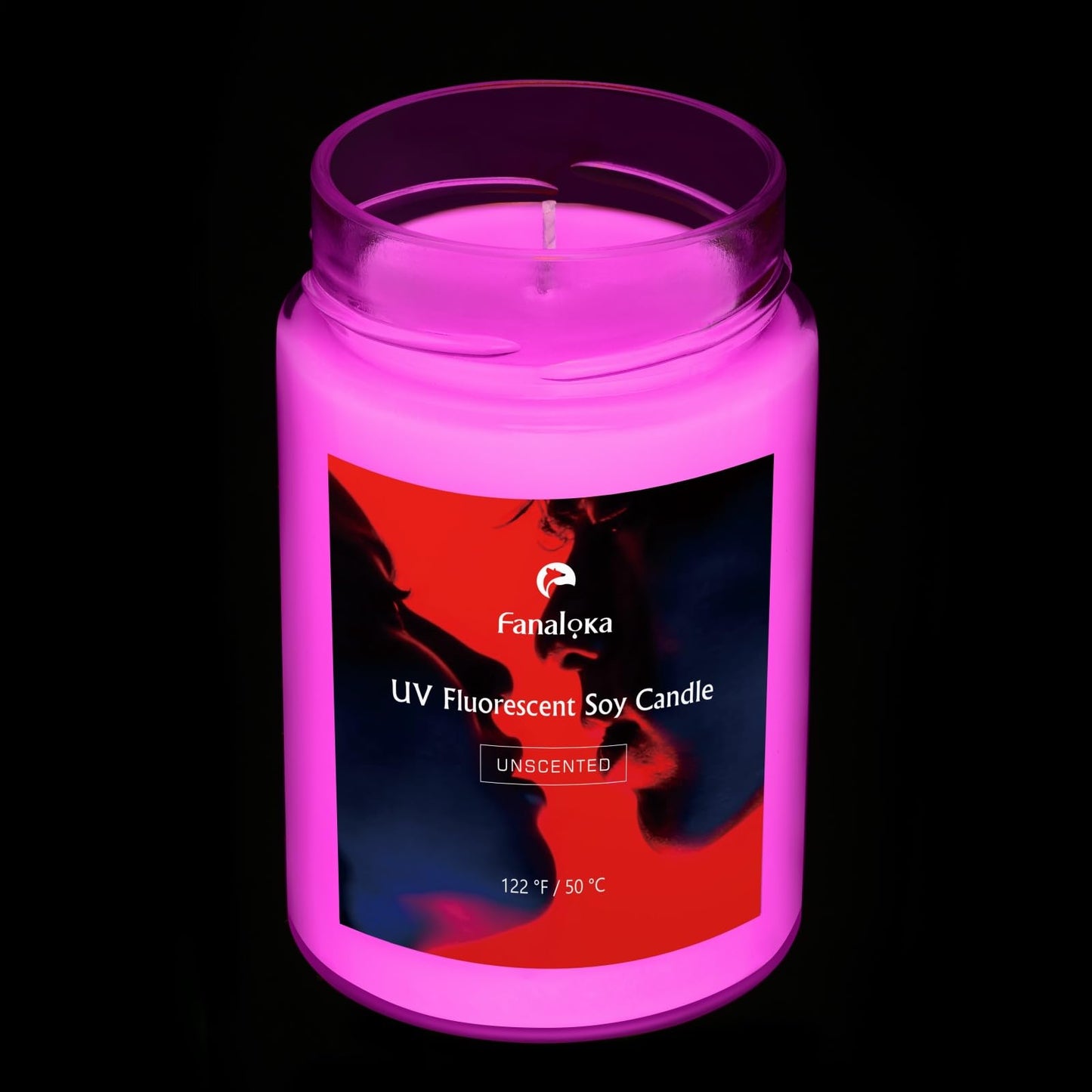 UV Fluorescent Soy Wax Low Temperature Candles, Low Heat Body Safe Candle for Night Party, Unscented, 122 °F, 11 oz, Peelable Wax (Red)