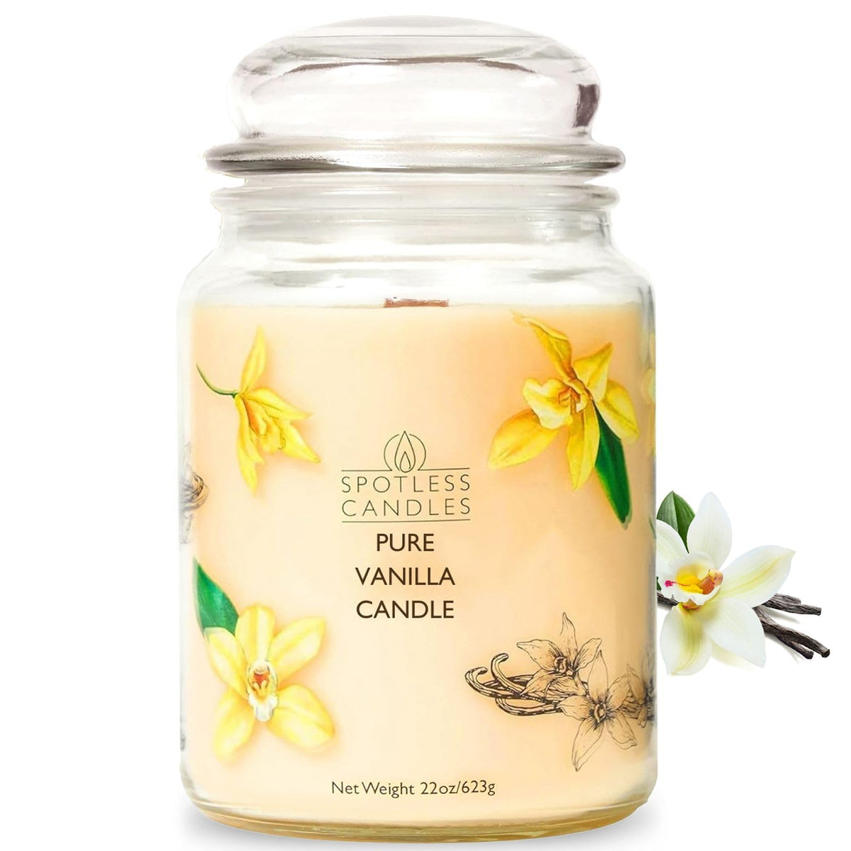Vanilla Candle 22oz: 130 Hour Burn, Large Jar Scented Soy Wax Candle, Wooden Wick, Warm Vanilla Sugar, Luxury Gift Box, Home Decor by Spotless Candles