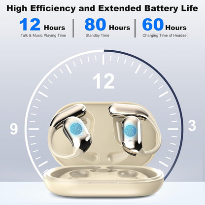 Real-Time AI Translation Earbuds, Open-Ear Audifonos Traductores Inglés Español Two-Way Translator Headphones, Bluetooth Wireless Earhooks for Business, Travel, Learning, Meetings (Light Beige)