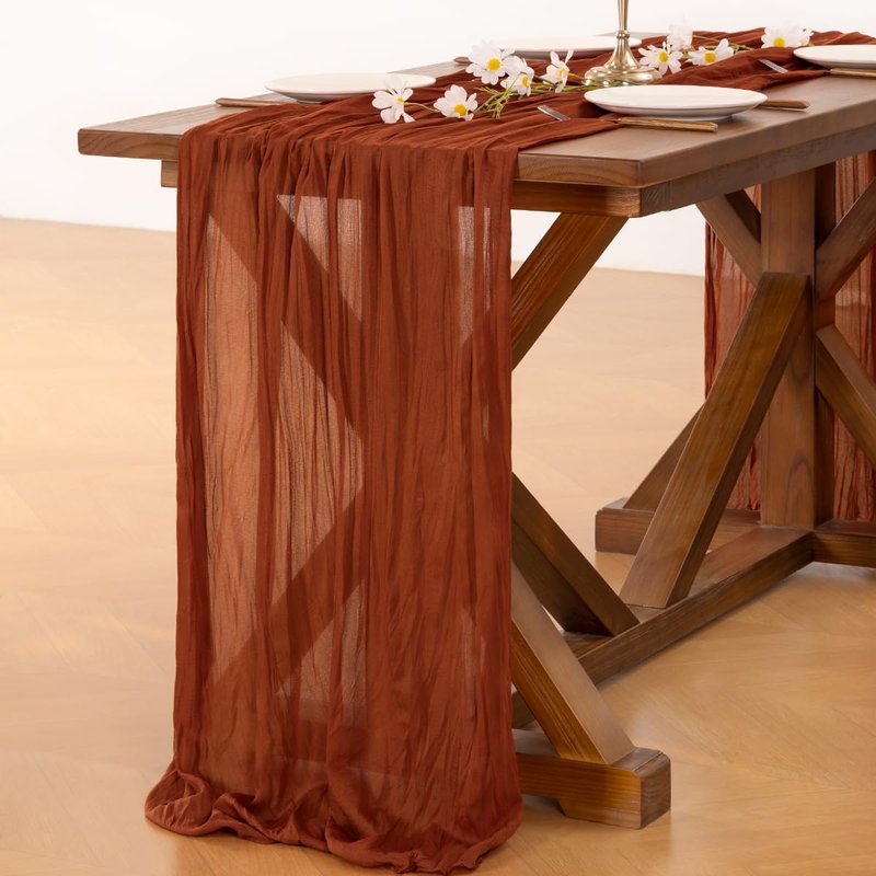 Socomi 6pcs Terracotta Valentine's Day Cheesecloth Table Runner Boho Rustic Gauze 120 inch 10FT Cheese Cloth Runner for Wedding Party Baby Shower Birthday Home Decor Holiday Decorations