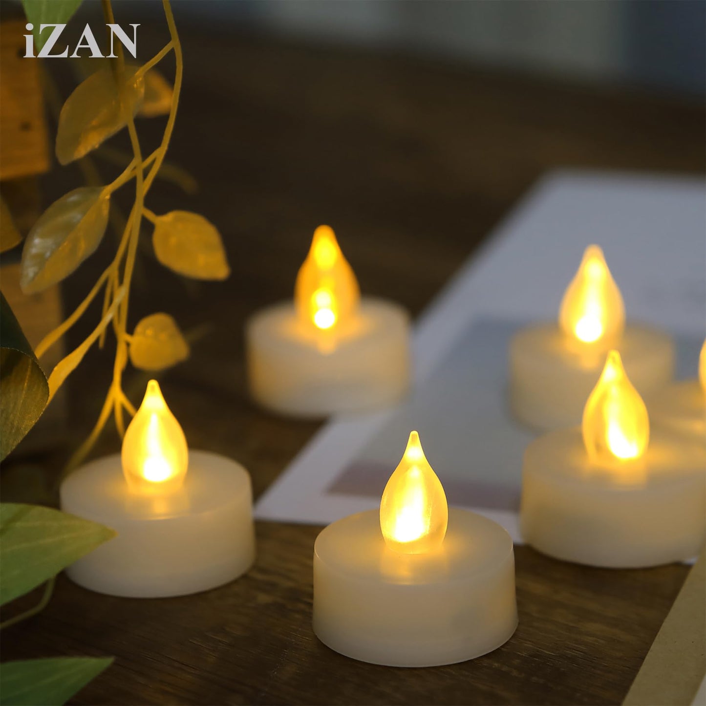 iZAN 6-Pack Flameless LED Battery Operated Tealight Candles with Remote and Timer Flickering Electric Tea Lights for Christmas Home Party Wedding Decorations 1.5”x1.6” Batteries Included