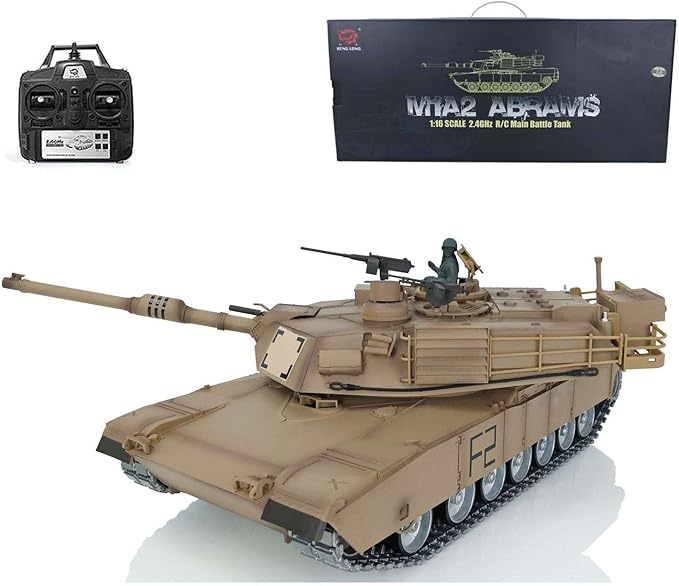 Heng Long US in Stock RC Tank 1/16 7.0 Customize Abrams 3918 Model 360° Rotating Turret Smoking Unit Battle Tank Military Transport Vehicles Infrared Combat Barrel Recoil BB Shooting