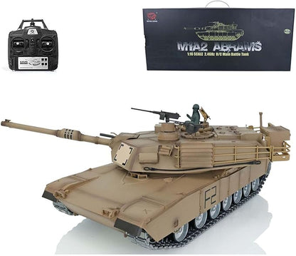 Heng Long US in Stock RC Tank 1/16 7.0 Customize Abrams 3918 Model 360° Rotating Turret Smoking Unit Battle Tank Military Transport Vehicles Infrared Combat Barrel Recoil BB Shooting