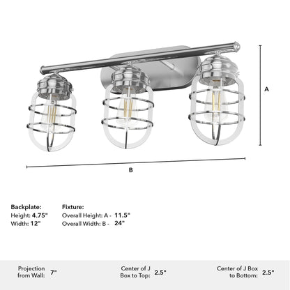 Hunter - Starklake 3-light Chrome, Medium Size Vanity Light, Dimmable, for Bedrooms, Kitchens, Foyers, Bathrooms - 19051