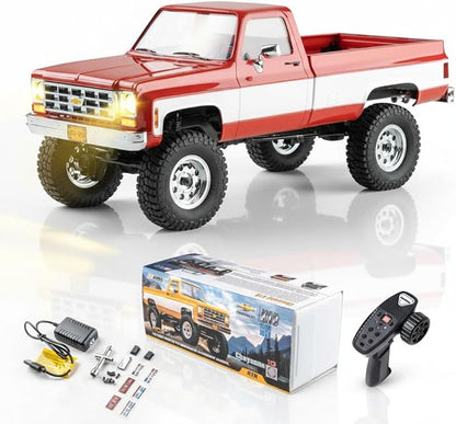 EAZYRC FMS 1/18 FCX18 Chevy K10 RC Crawler RTR with License Red RC Pickup Truck 4x4 Chevy Hobby Grade 2-Speed Transmission Monster Truck for Adults with Led Light (red)