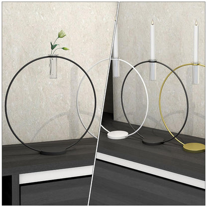 HINTRMENT Metal Round Candleholder Stand 9x28x29cm Black Base Decorative Candlestick Ornament for Flower Arrangement and Home Décor