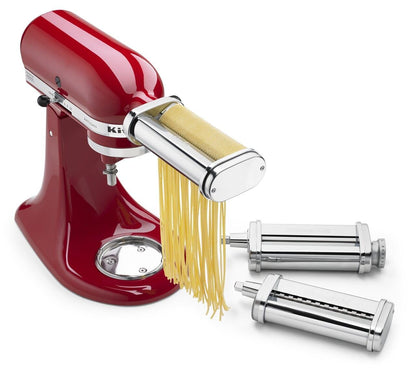 KitchenAid KSMPRA Stand Mixer Attachment Pasta Roller & Cutter, 3-Piece Set, Stainless Steel & 7-Speed Hand Mixer - KHM7210 - Contour Silver