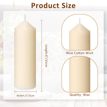 MTLEE 40 Pcs Ivory Pillar Candles Bulk 2 x 6 Inches Dripless Unscented Wax Long Burning Smokeless Clean Burning Decorative Candles for Weddings Parties Dinners Spa Bath Home Decor
