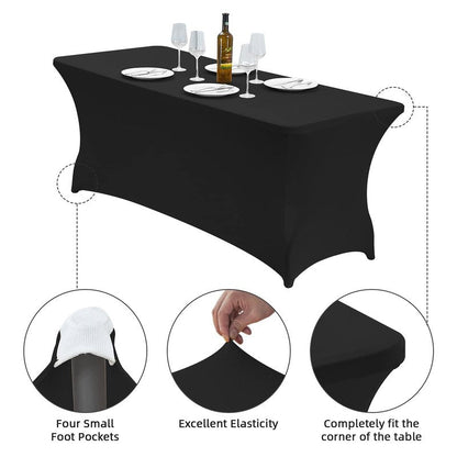 CWK 6FT 2Pcs Stretch Spandex Table Cover for Rectangular Tables - Elastic Fitted Tablecloth for Folding Tables, Wrinkle Resistant, Durable Table Protector for Parties,Weddings,Banquets &Events (Black)