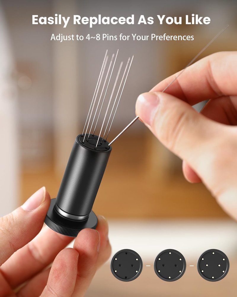 Maestri House WDT Tool, Espresso Distribution Tools Self-Clean with Aluminum Alloy Magnetic Stand, 0.3/0.4mm Needles 10 each for Espresso Stirrer Replacement (Matte black)