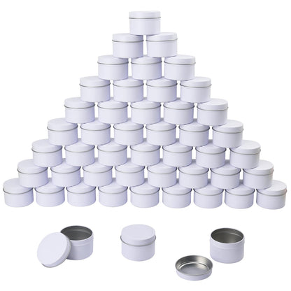 Biugaaufai 48 Pack 4 oz White Metal Candle Tins with Lids, Round, 4 oz Capacity, Cylindrical, DIY Candle Making and Storage