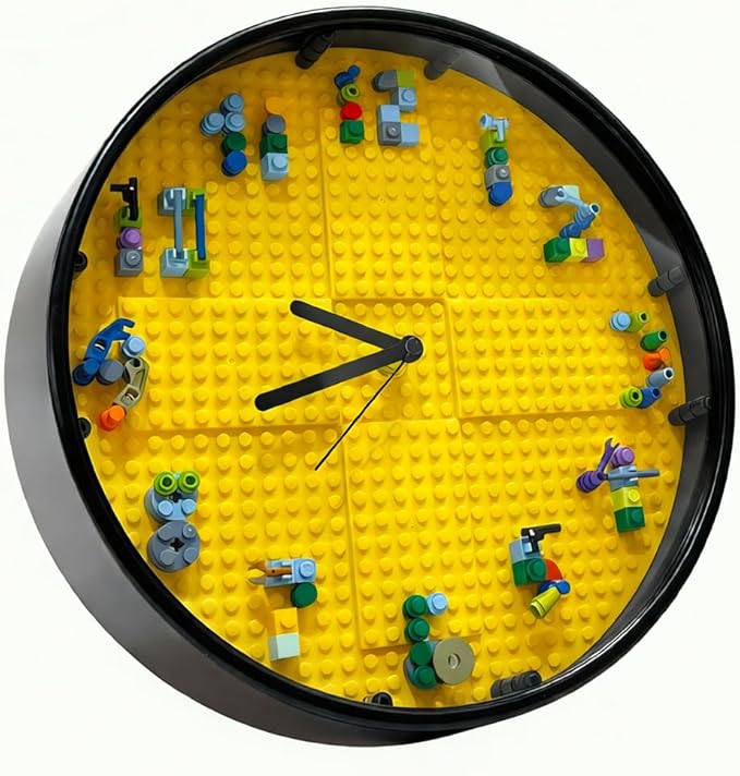 Kids' Creative STEM Educational Building Block Toy Building Block Display Case Fun Assembly Toy for Boys Aged 6–8 DIY Building Block Wall Clock Birthday Gift for Kids Aged 9–10 (White frame)