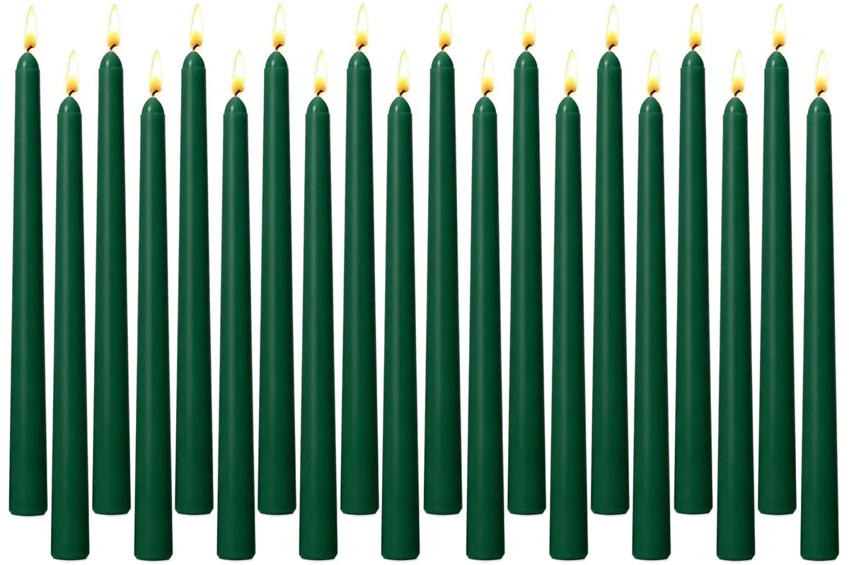 Hunter Green Taper Candles for Home Decoration, 20 Pack 10 Inch Unscented Dripless Candlesticks for Dinner Party Wedding