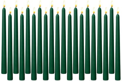Hunter Green Taper Candles for Home Decoration, 20 Pack 10 Inch Unscented Dripless Candlesticks for Dinner Party Wedding
