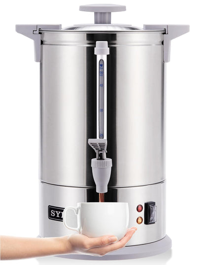 SYBO Commercial Grade Stainless Steel Percolate Coffee Maker Hot Water Urn for Catering, 100-Cup 16 L, Grey