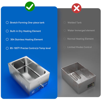 TOPKITCH ETL Listed Commercial 12L Soup Warmer with 3×4L Pot Buffet Bain Marie,Commercial Electric Food Warmer-120V 200W, Seamless One-Piece Tank, 30-85℃ Adjustable Temp Range.