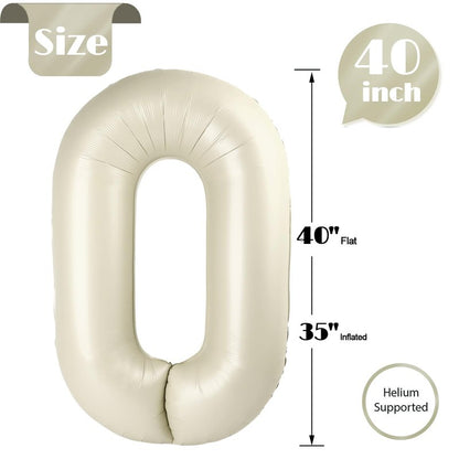 Cream Number 14 Balloon 40 inch, 14 Number Balloons, 14th Cream Birthday Decorations, 14 Year Old Girls Boys White Party Supplies
