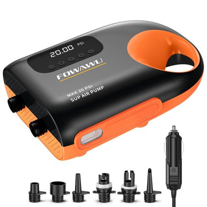FOWAWU 20 PSI Paddleboard Pump, Sup Pump Electric DC 12V Car Connector, Paddle Board Pump Intelligent Dual Stage Inflation & Deflation, Auto-Off
