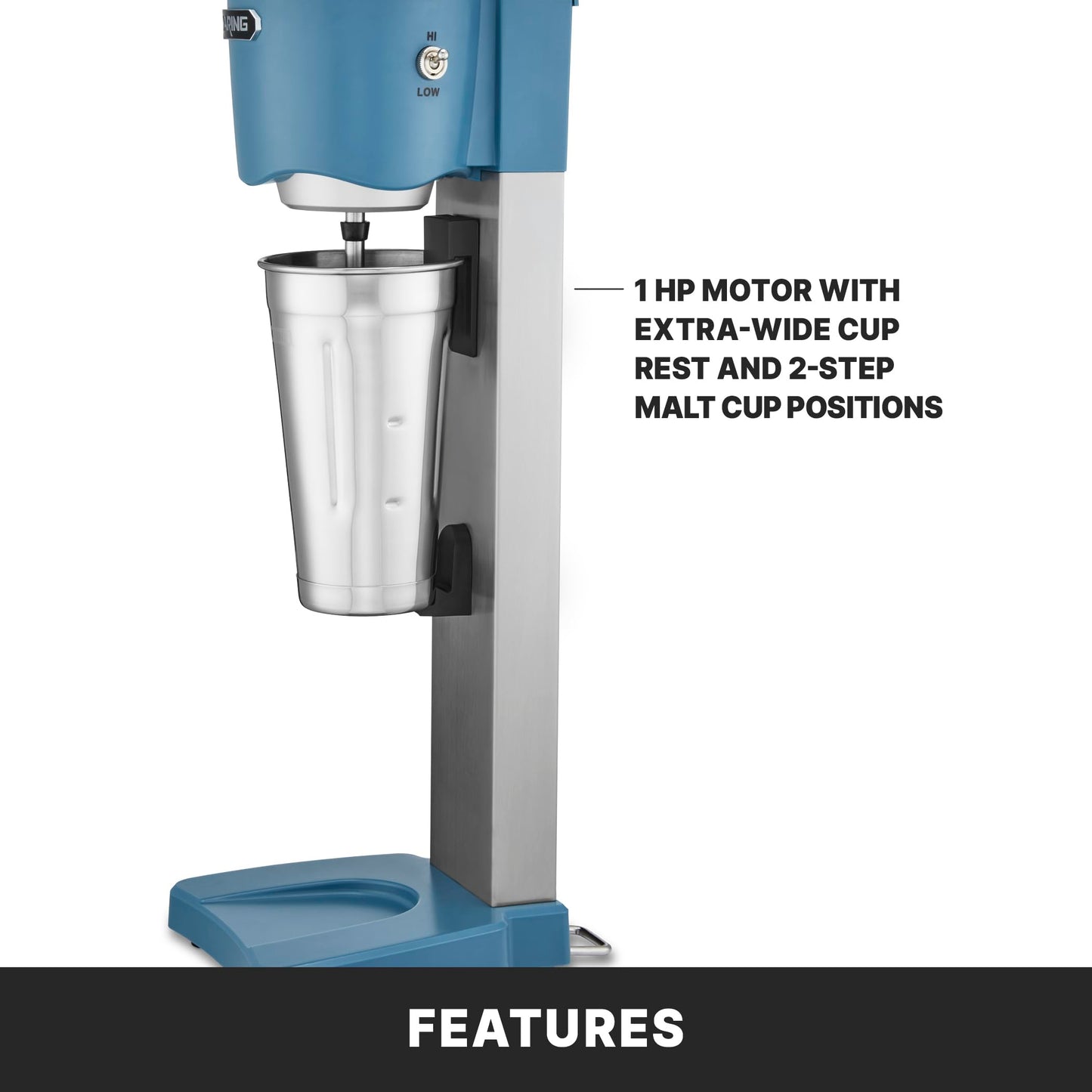 Waring Commercial Light-Duty Single Spindle Milkshake Maker Machine, 1 Horsepower Motor, 2-Speed Controls, Milkshake Maker Machine for Ice Cream Shops, WDM20