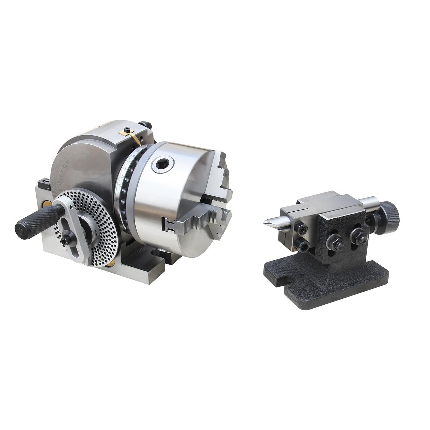 KAKA INDUSTRIAL Dividing Head 5 inch 3-Jaw Chuck, MT2 Tailstock and Dividing Plates | Milling Machine Indexing Attachment for Precision Gear Cutting BS-0
