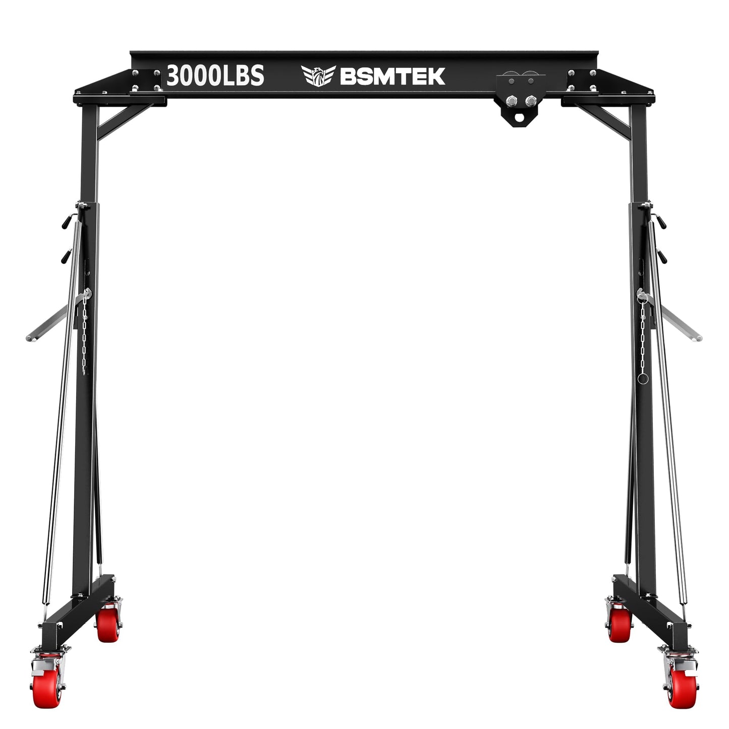 BSMTEK 1.5 Ton Gantry Crane MAX3000lbs Capacity, Adjustable Height (8.53-12.47 FT) & Width (6.56 FT), Steel I-Beam Construction, Portable Shop Hoist for Factories, Warehouses, Black