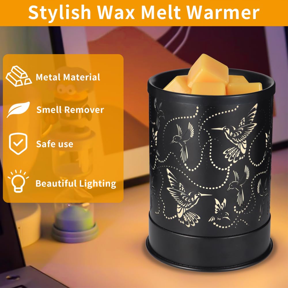 nawaza Metal Wax Melts Warmer 2-in-1 Electric Fragrance Candle Wax Melter and Wax Cubes with LED Light Aromatherapy Essential Oil Burner for Home Office Room Bedroom and Home Décor(Hummingbird Flock)