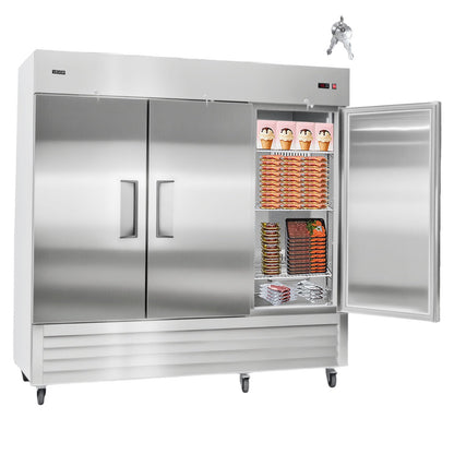 VEVOR Commercial Reach-In Freezer 85" W, 69 Cu.Ft Stainless Steel Upright Freezer with Three Doors, Auto-Defrost, 12 Adjustable Shelves, -11 to 14℉ Temp Control, ETL Certified