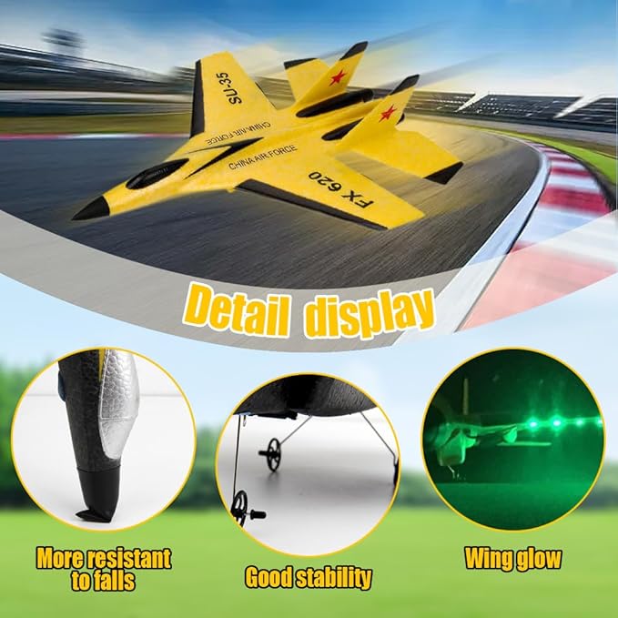 2026 New Remote Control Airplane Gravity Glider Foam RC Fighter 360° Remote Control Glider Airplanes with Lights Airplane Model (Red)