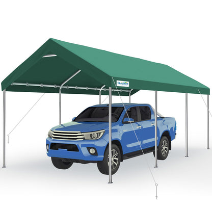 Quictent 10x20 ft Heavy Duty Carport Canopy Galvanized Car Tent Outdoor Garage Boat Shelter with Reinforced Structure, with Hanging Edge - Green