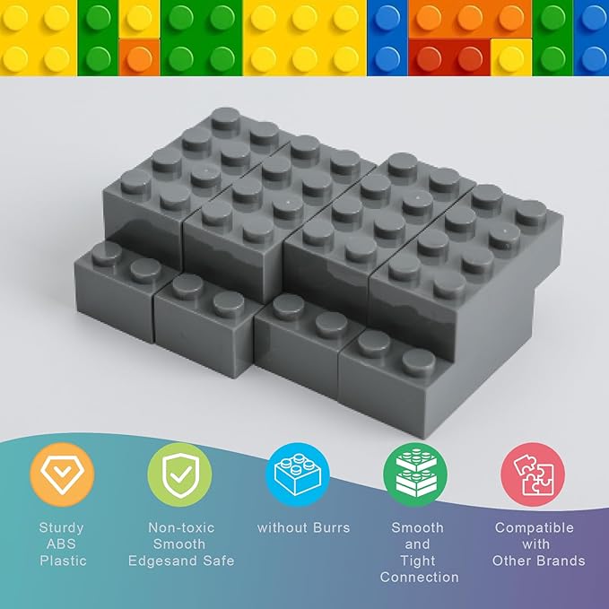 500 Piece Classic Building Bricks and 1 Gray Baseplate 2x4 Bricks Bulk Creative Building Toys Blocks Bulk for Kids Ages 6+ Dark Gray(Small Bricks 1.25x0.62x0.47 in)