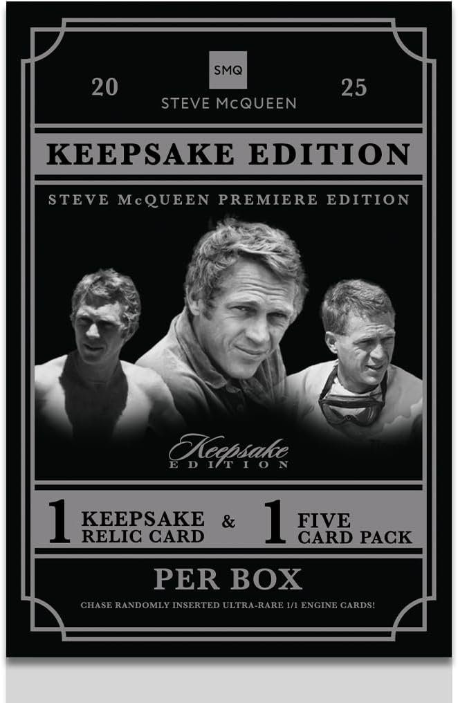 2025 Steve McQueen Keepsake Premiere Edition: 1 Encased Relic and a 5 Card Pack Featuring Authentic Movie Props Cut Signatures Gem Relics