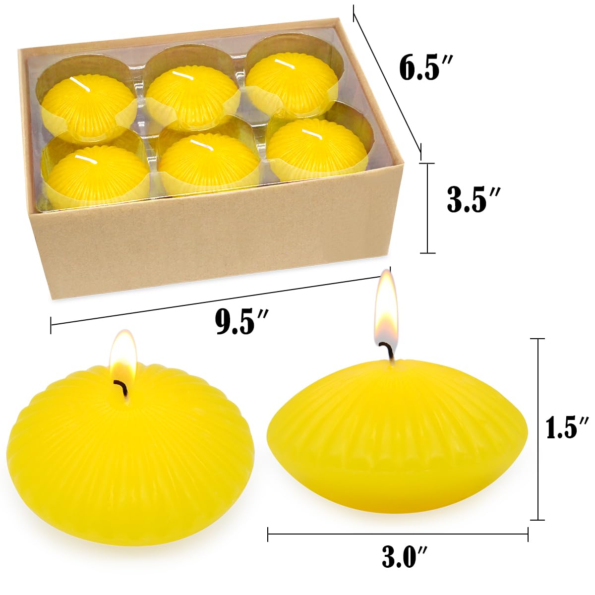 12 Pack 3 Inch Citronella Floating Candles for Summer, 10 Hour Yellow Dripless Tealight Candles for Cylinder Vases, Centerpieces at Wedding Party Pool Holiday