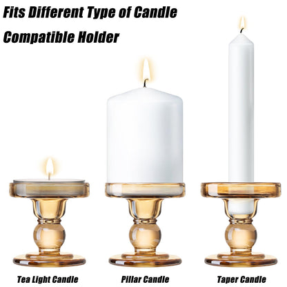 DreamsEden Clear Glass Candle Holders Set of 3, Crystal Transparent Taper Candle Holder for Pillar Taper Tea Lights, Modern Table Centerpiece Decor for Dining Room Living Room Wedding Party Decoration