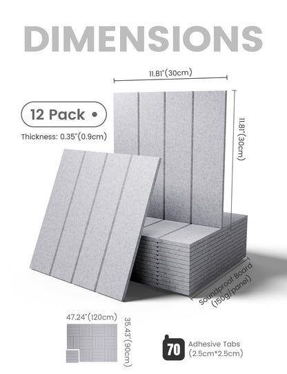 Large Felt Bulletin Board 48" x 36" Cork Board Alternative-12 Pack with 70 Safe Removable Adhesive Tabs, Cork Boards for Walls Pin Board for Home Office Classroom Felt Board-Soft Gray