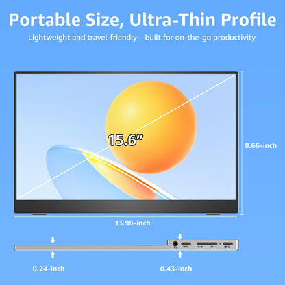 VisionOwl Portable Monitor 15.6 Inch 1080P FHD 85% sRGB Second Screen, USB-C HDMI HDR FreeSync Travel Monitor for Laptop PC MacBook PS5 Xbox, VESA Mountable, with Speakers, Cover Stand, Silver