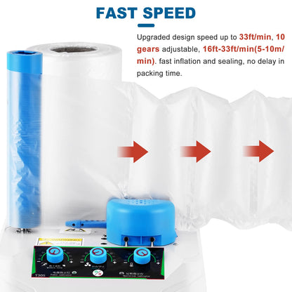Saladulce Bubble Wrap Machine - 300L/min Air Cushion Machine, 32ft/min High-Efficiency Air Pillow Inflator for Shipping & Packaging Supplies