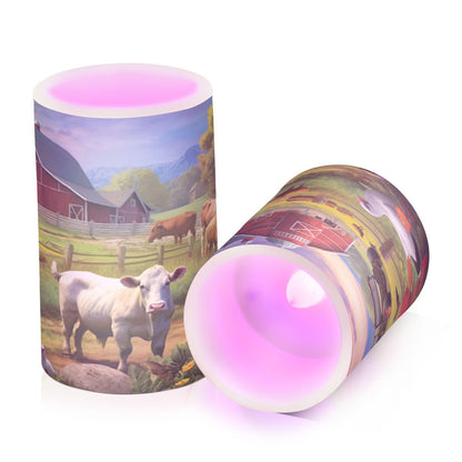 GOODOLD Flameless Candles with Remote Control and Timer, Farm Animals Pattern Flickering Candles Battery Operated LED Pillar Candles, Warm Light for Home Decor, Set of 2 (D 3" x H 4" 5")
