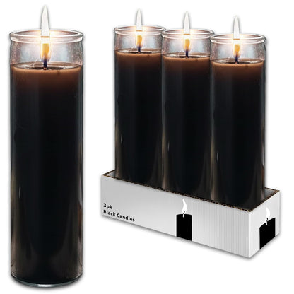 Black Prayer Glass Candle Set - 3 Pack Slightly Scented Black Prayer Candles for Vigils, Prayers, Cemetery, Blessing Ceremonies | Bulk 8" Candle Kit