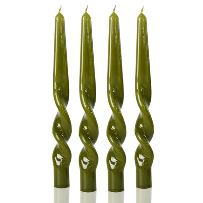MAITREYA Olive Spiral Taper Candles Conical Stick Candles Taper Candles-Set of 4 for Decoration Weddings Party Church-Unscented Dripless Candles,10inch(Olive)