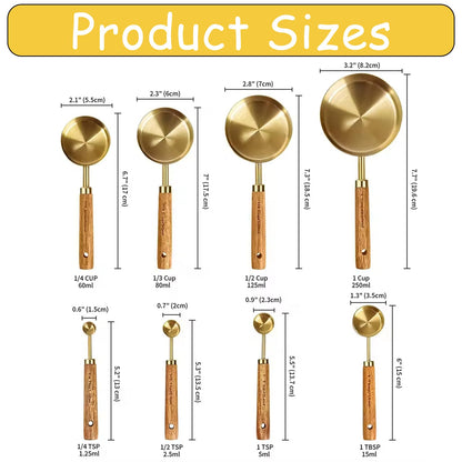 FISDEN Copper Measuring Cups and Spoon Set of 8, Stackable Kitchen Measure Tool with Handle, Metric Cups and Spoons Measuring Set for Cooking Baking