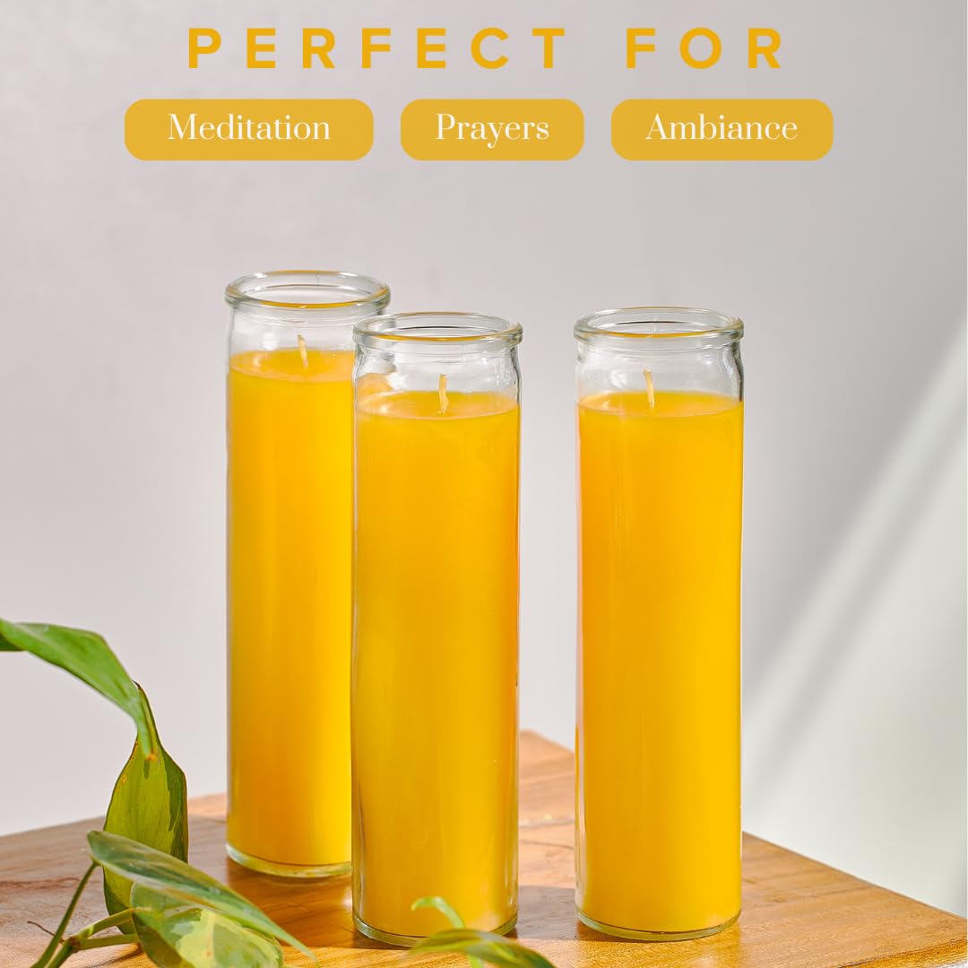 Simply Soson 2x8 inch Yellow Devotional Candles in Glass Jar - 1 Piece - 90 Hours – Prayer Candle - Tall Pillar Candles for Religious, Memorials, Party Decor