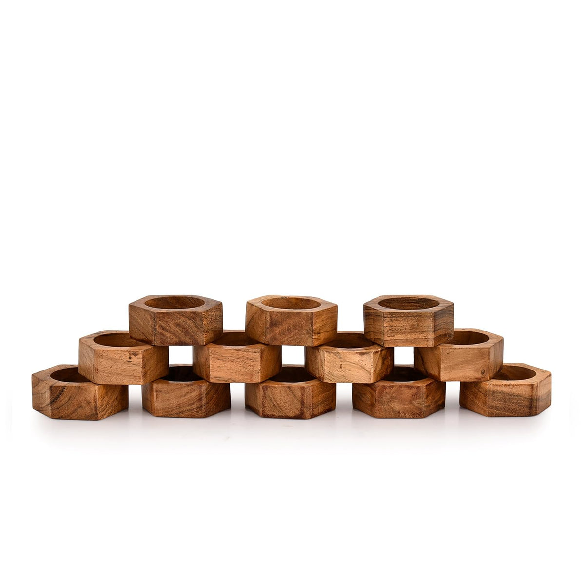 Kaizen Casa Tea Light Holder Acacia Wood Set of 12 Centerpieces for Dining Table Wedding Party Birthday Holiday Decoration (2.25" x 2.25" x 1"), (Set of 12)