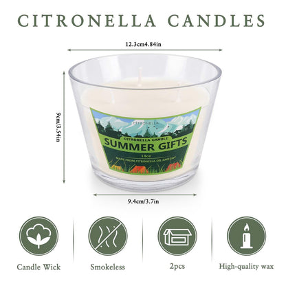 CAKETYCG 2 Pack 3-Wick Glass Cup Citronella Candles(14oz), Natural Soy Wax Clean Burning & Smokeless,citronella Scented Candle & Outdoor Candle,Camping Bar Counter Yard, Summer Gift.