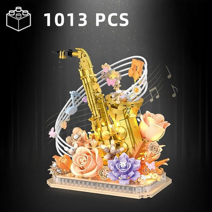 Mini Building Blocks Sets Flower Saxophone - 1000+PCS Musical Instrument Micro Building Bricks Kit Toy - Creative Ideals Collectible Architecture Decoration Gift for Adults(Saxophone Flower)