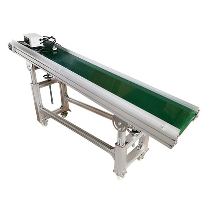 BREVELTION 59inch 110V PVC Inclined Wall Conveyor Belt Double Baffle Green PVC Belt Height Adjustable 15.7inch Wide 120W