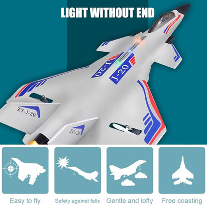 Remote Control Plane RTF J-20 Fire Fang 2.4Ghz 6-axis Gyro RC Airplane with Light Strip Jet Fighter Toy Gift for Kids Beginner (Stealth White)