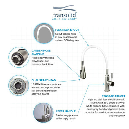 Transolid TCAB-2420-WSW 24-in All-in-One Laundry Cabinet Sink, Stainless Steel High Arc Faucet, and Basket in White